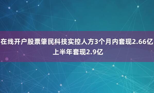 在线开户股票肇民科技实控人方3个月内套现2.66亿 上半年套现2.9亿
